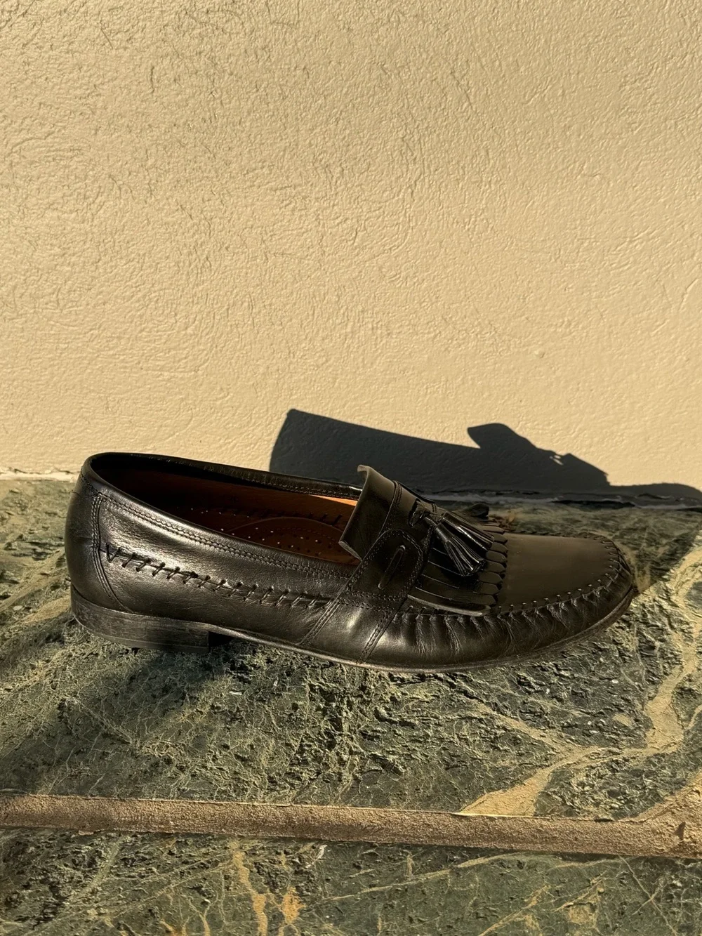 Florsheim Black Leather Tassel Kiltie Loafers